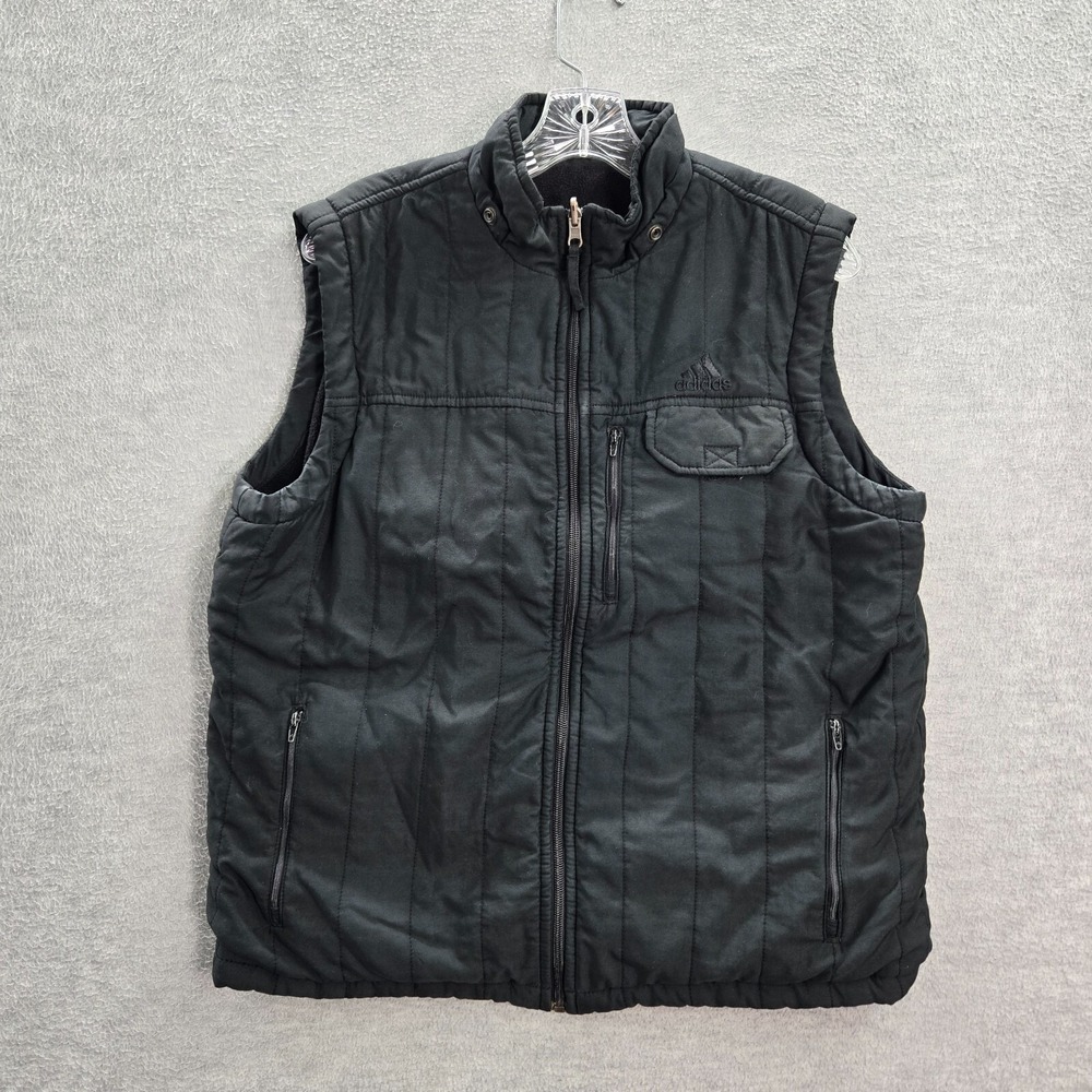 Adidas Men Jacket Small Black Vest Y2K Reversible Full Zip Pocket Mock‎ Neck